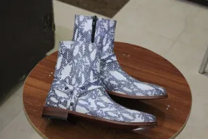 Handmade New Stylish Anaconda Print Boot, Side Zipper Boot,Harness Boot