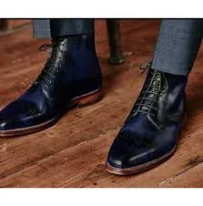 Handmade Two Tone Blue Leather Lace Up Party Wear Boot,Dress Men Boot