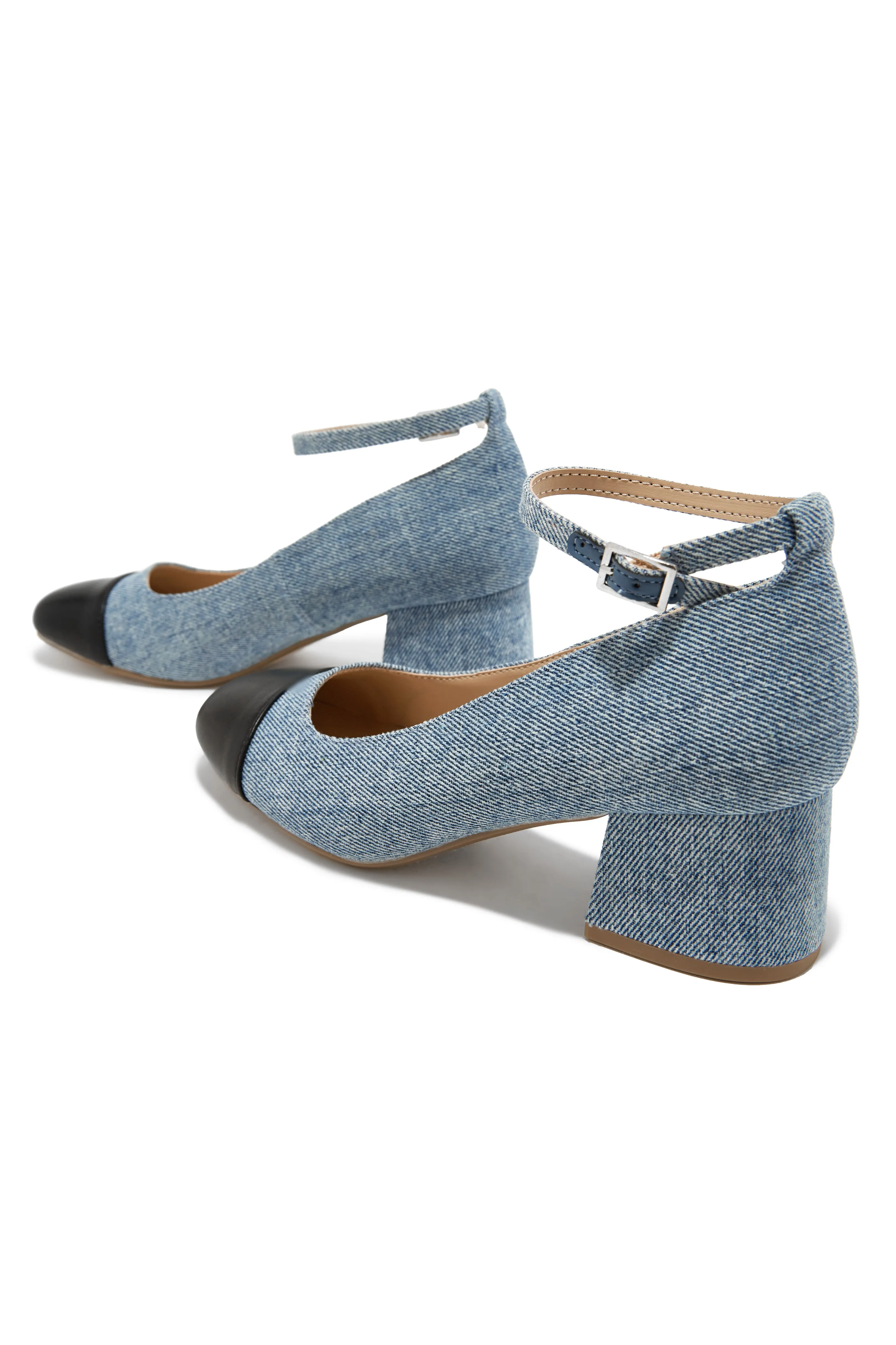 Harlan Ankle Strap Block Mid Heels - Denim