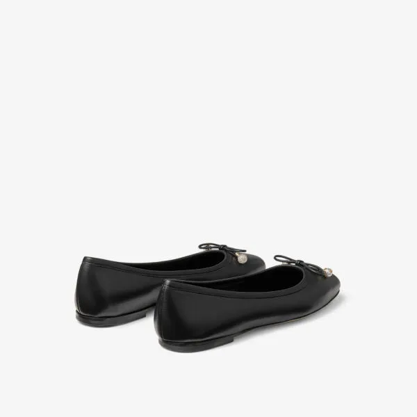 Jimmy Choo Elme Leather Bow Flats, Black