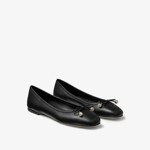 Jimmy Choo Elme Leather Bow Flats, Black