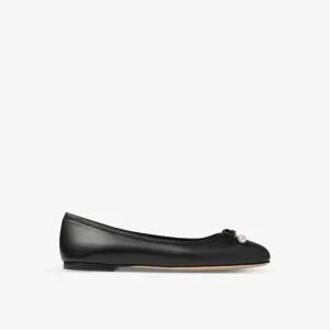 Jimmy Choo Elme Leather Bow Flats, Black