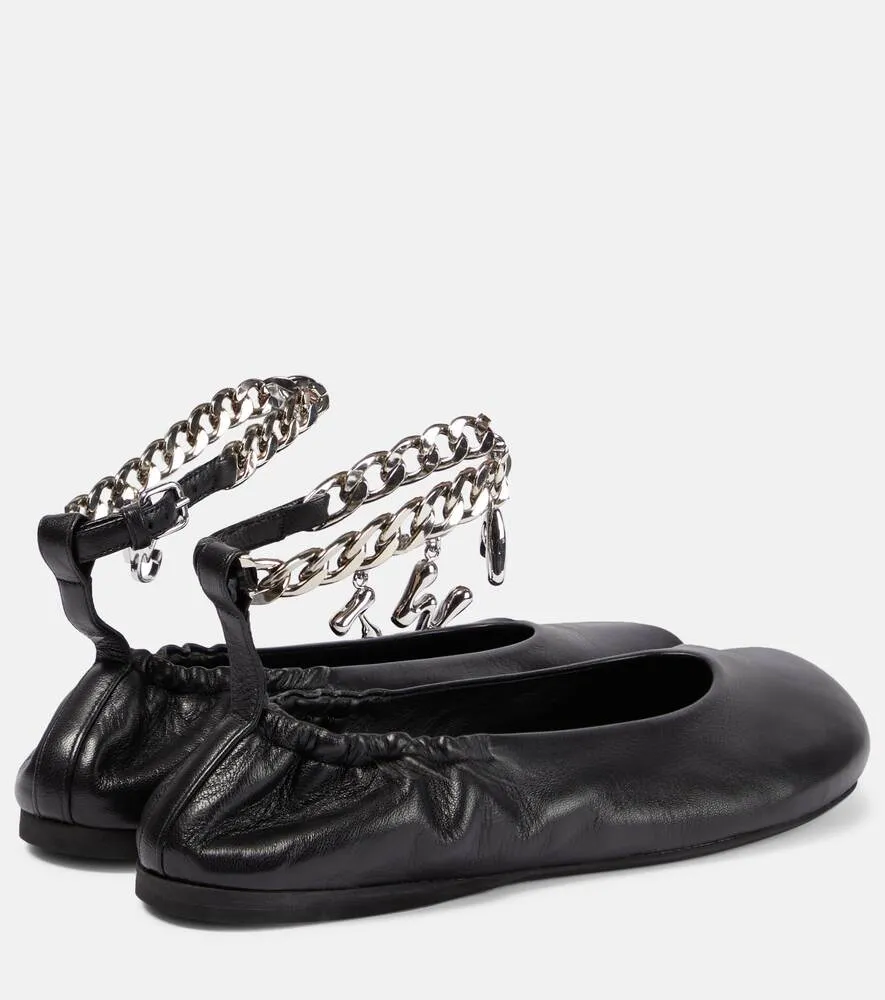 JW Anderson Charm Leather Ballet Shoes, Black