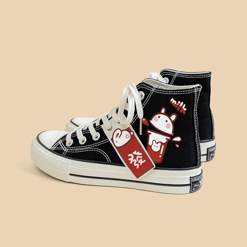 Kawaii Bunny Milk Tea Hi Top Canvas Sneaker Shoe