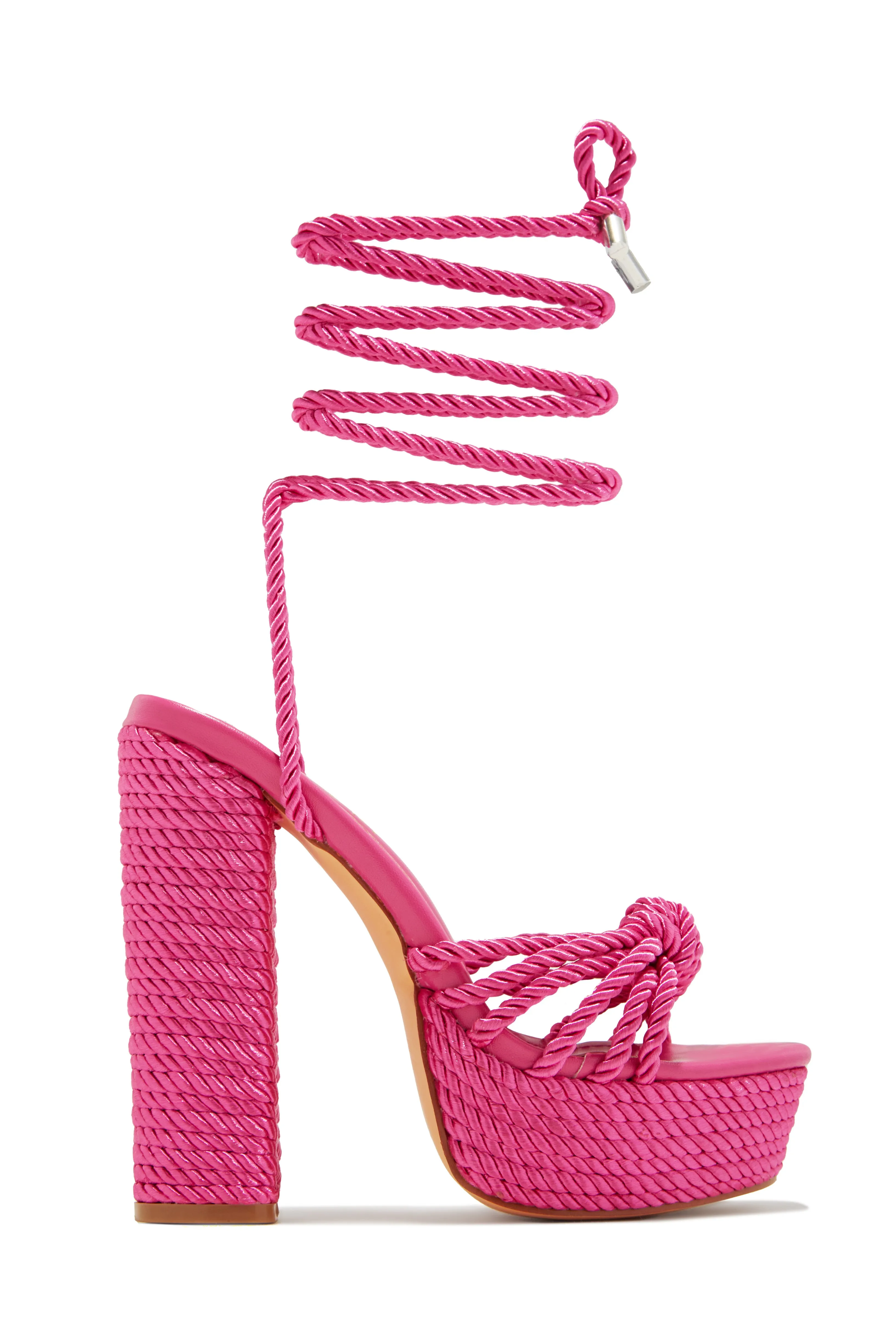 Kayden Lace Up Platform Block Heels - Pink