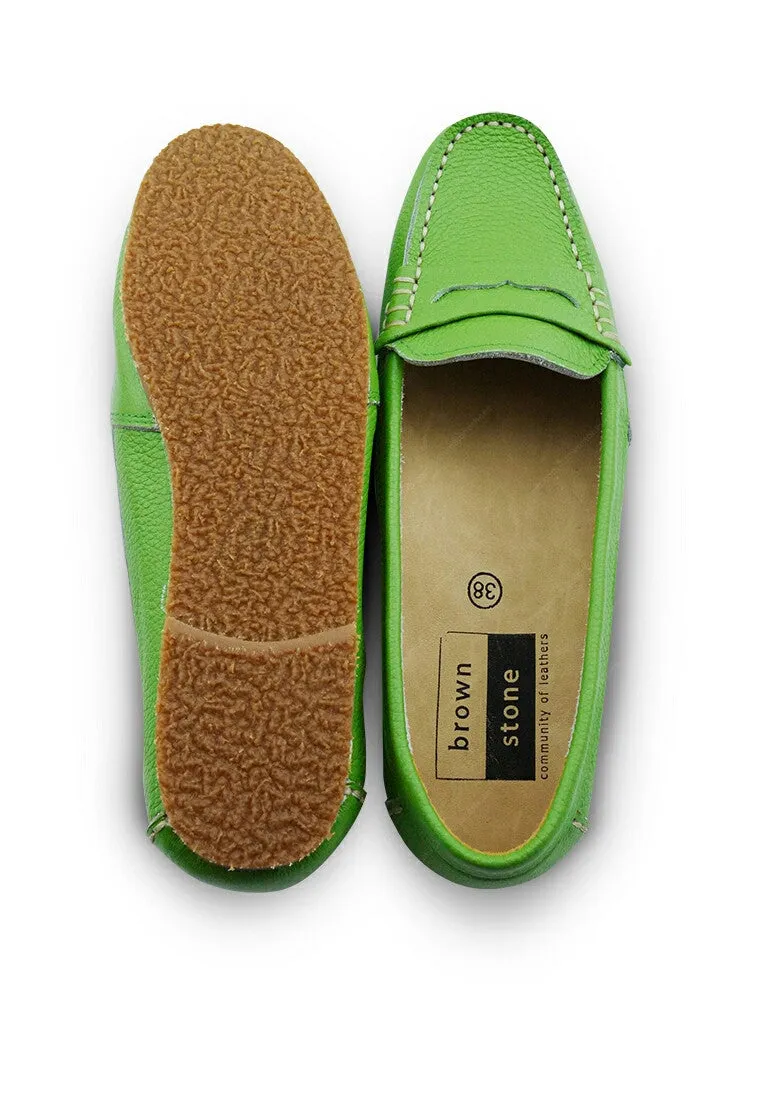 Leather Moccasin Wrinkle Soft Pomelo Green