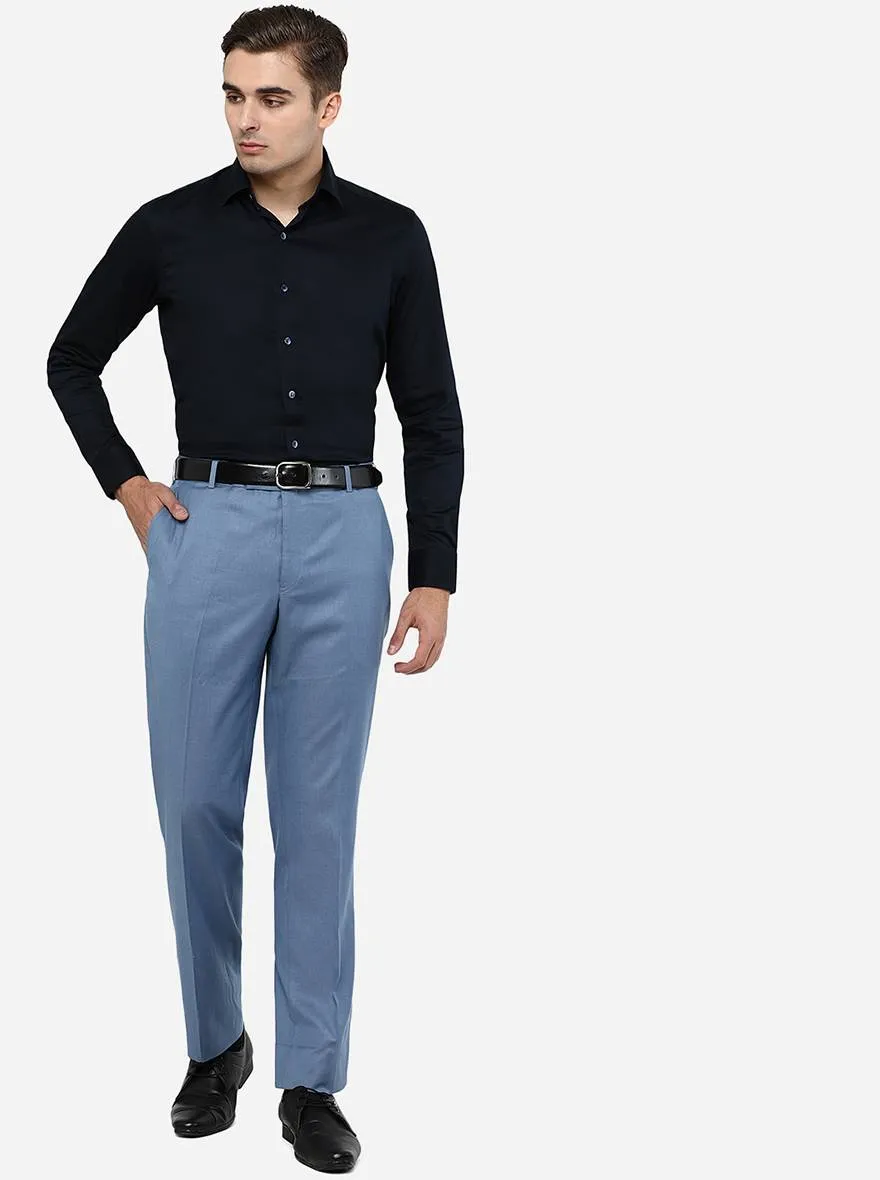 Light Blue Solid Classic Fit Formal Trouser | JadeBlue