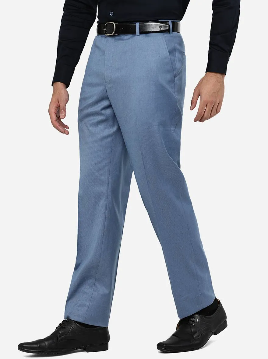 Light Blue Solid Classic Fit Formal Trouser | JadeBlue