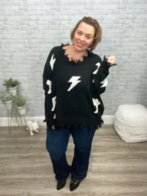 Light Up the Room Distressed Lightning Sweater