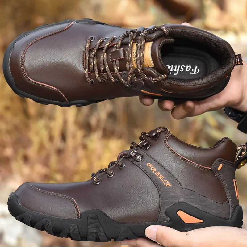 Man's trendy simple joker leather comfortable stable hiking shoes