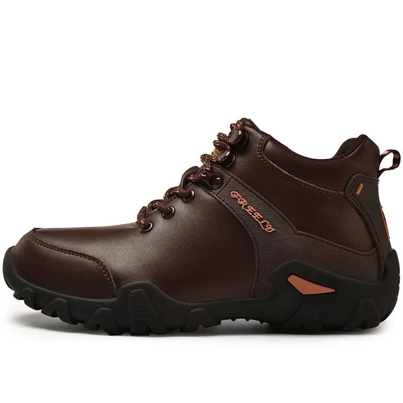 Man's trendy simple joker leather comfortable stable hiking shoes