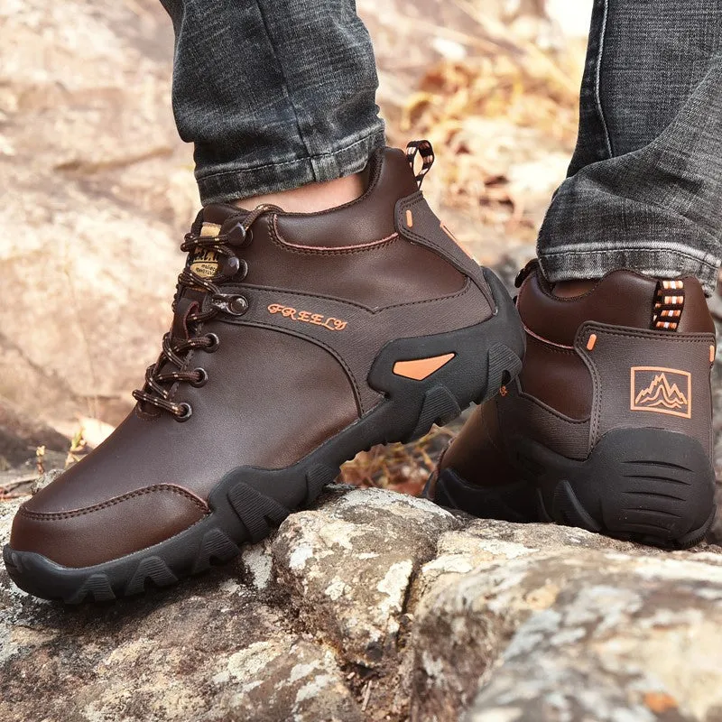 Man's trendy simple joker leather comfortable stable hiking shoes