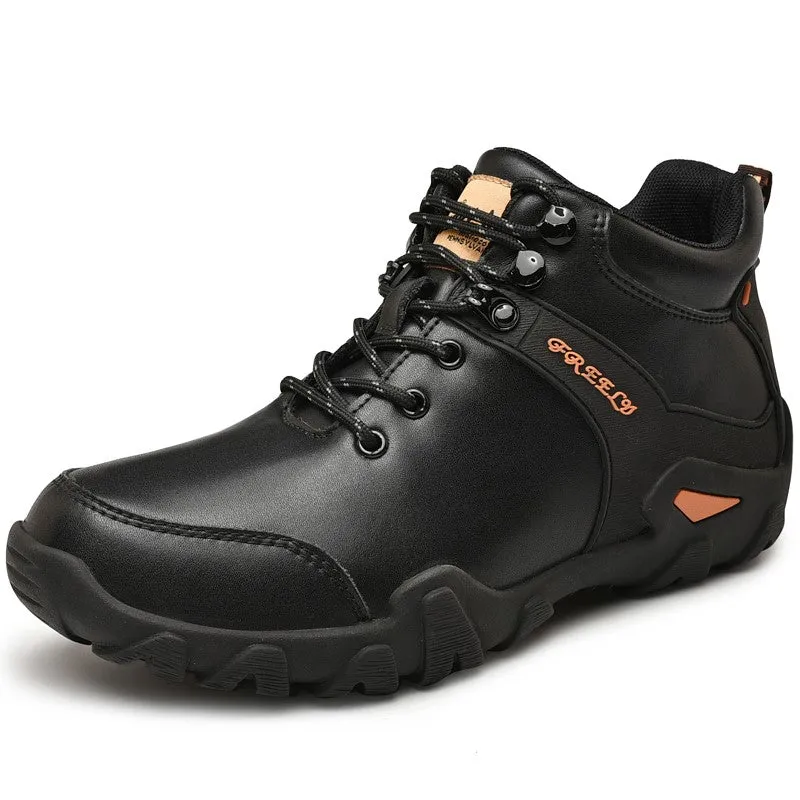 Man's trendy simple joker leather comfortable stable hiking shoes