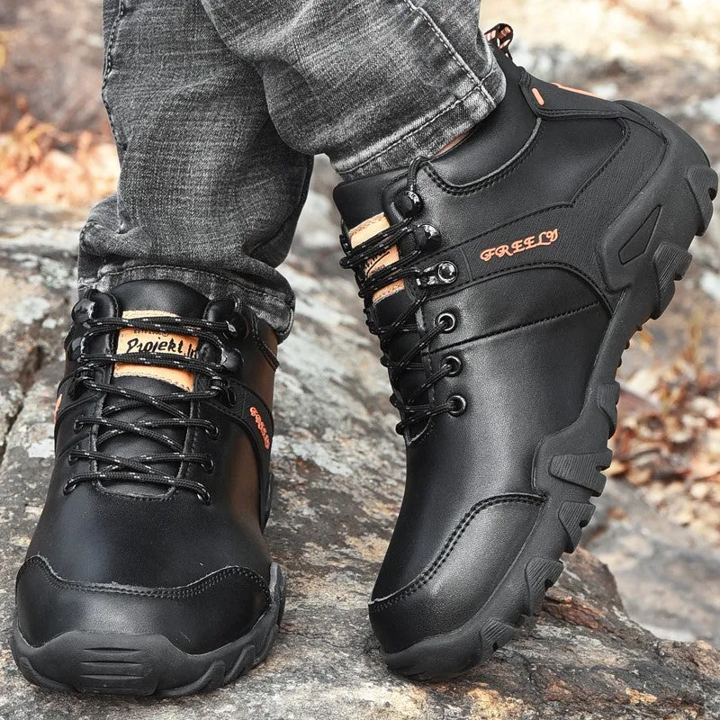 Man's trendy simple joker leather comfortable stable hiking shoes