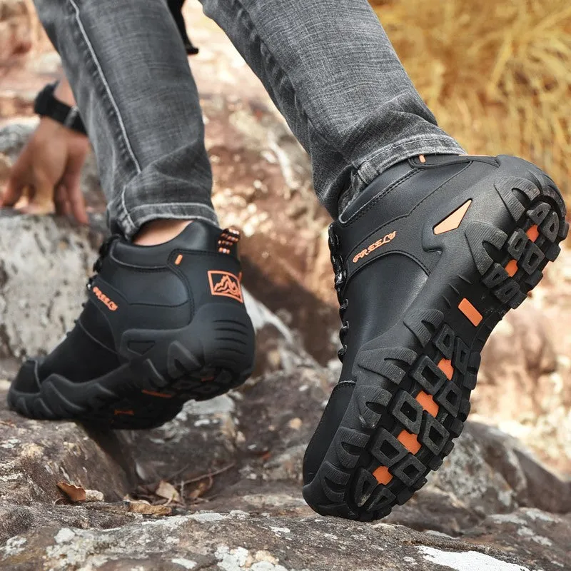 Man's trendy simple joker leather comfortable stable hiking shoes