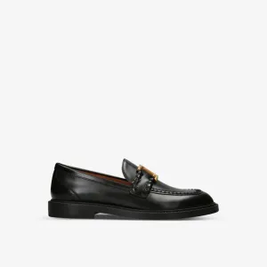 Marcie Leather Loafers with Chloe Logo Plaque, Black