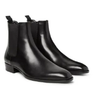 Men Black Chelsea Leather Boot, Men Black Ankle Leather Boots,