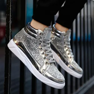 Men Rhinestone Lace-Up High Top Sneakers Shoes