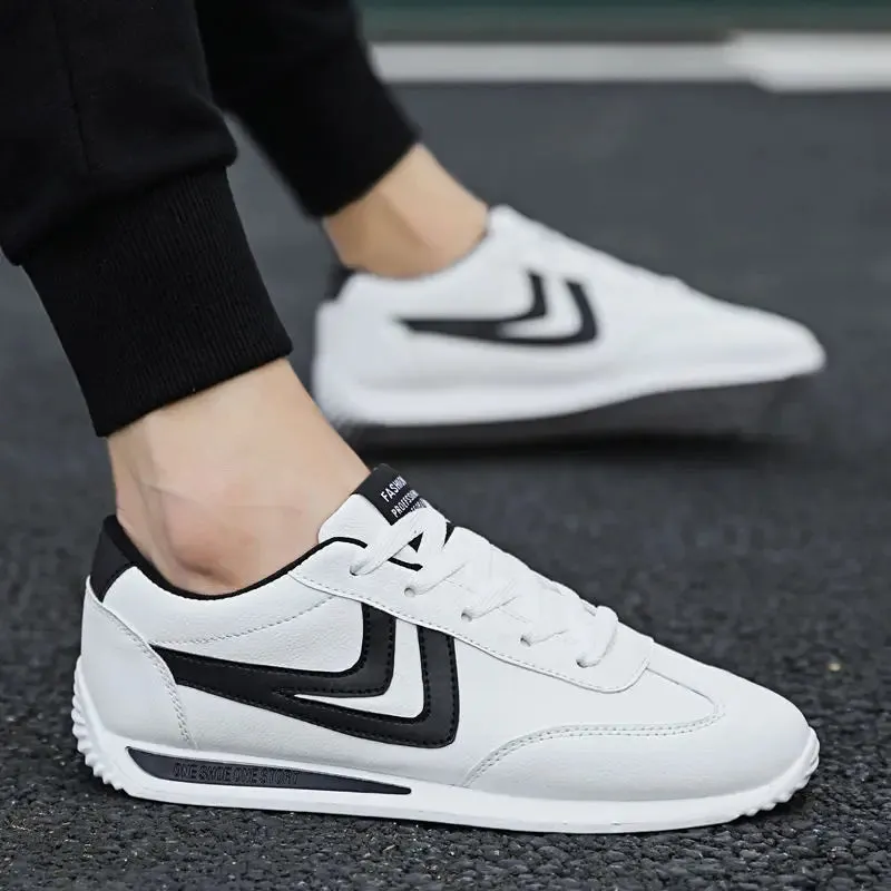 Men's Black White Leather Sneakers Low Top Shoes Trainers Waterproof Male Slip Sneaker - MS50288