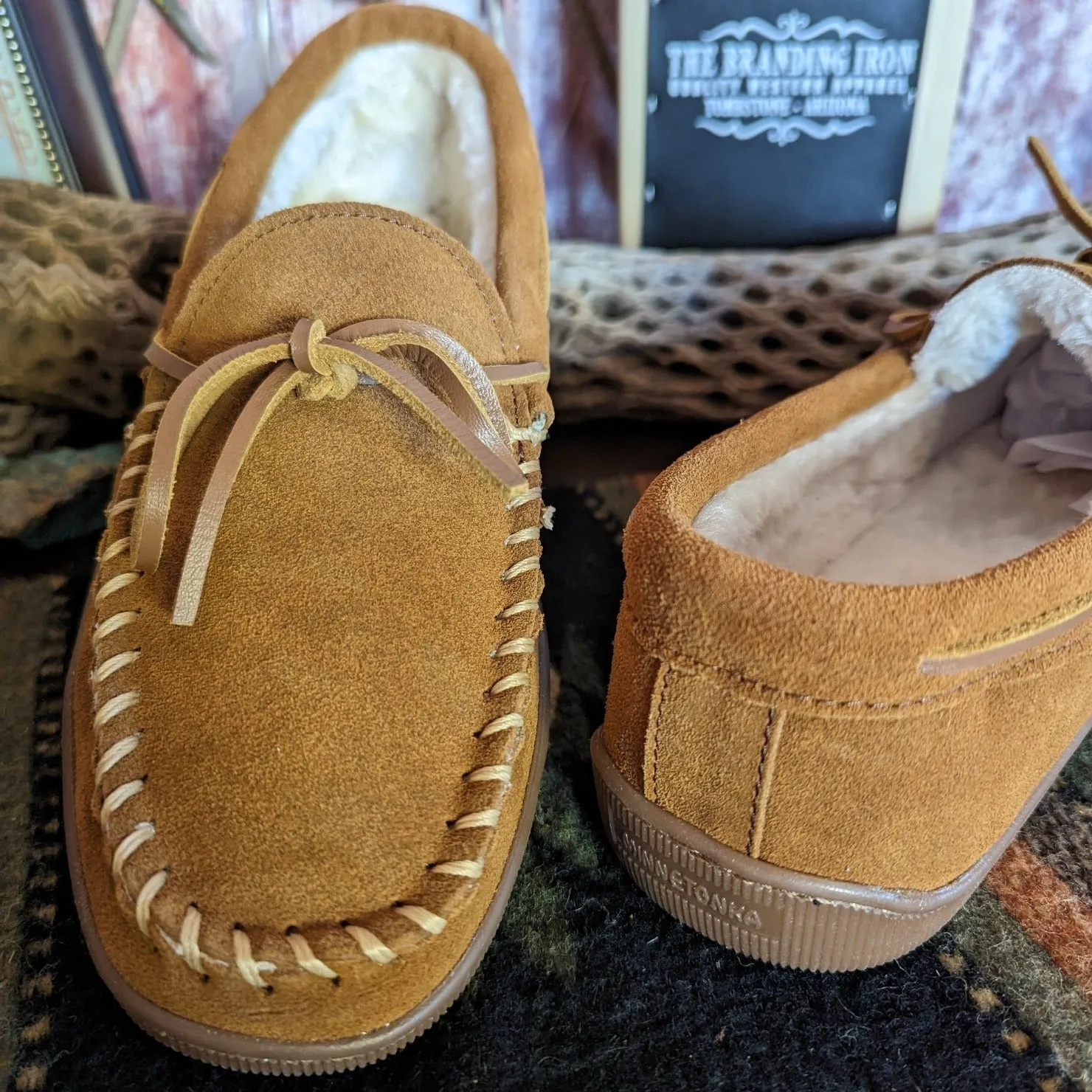 Men's Moccasin Slippers the "Pile Lined" by Minnetonka 3902 Brown