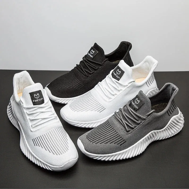 Men's White Walking and Running Shoes, Casual Sneakers for Men, Plus Size Available