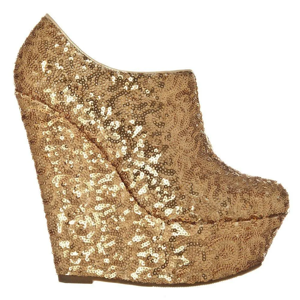 Nina  Platform Wedge High Heeled Sequin All-Over Ankle Shoe Boot