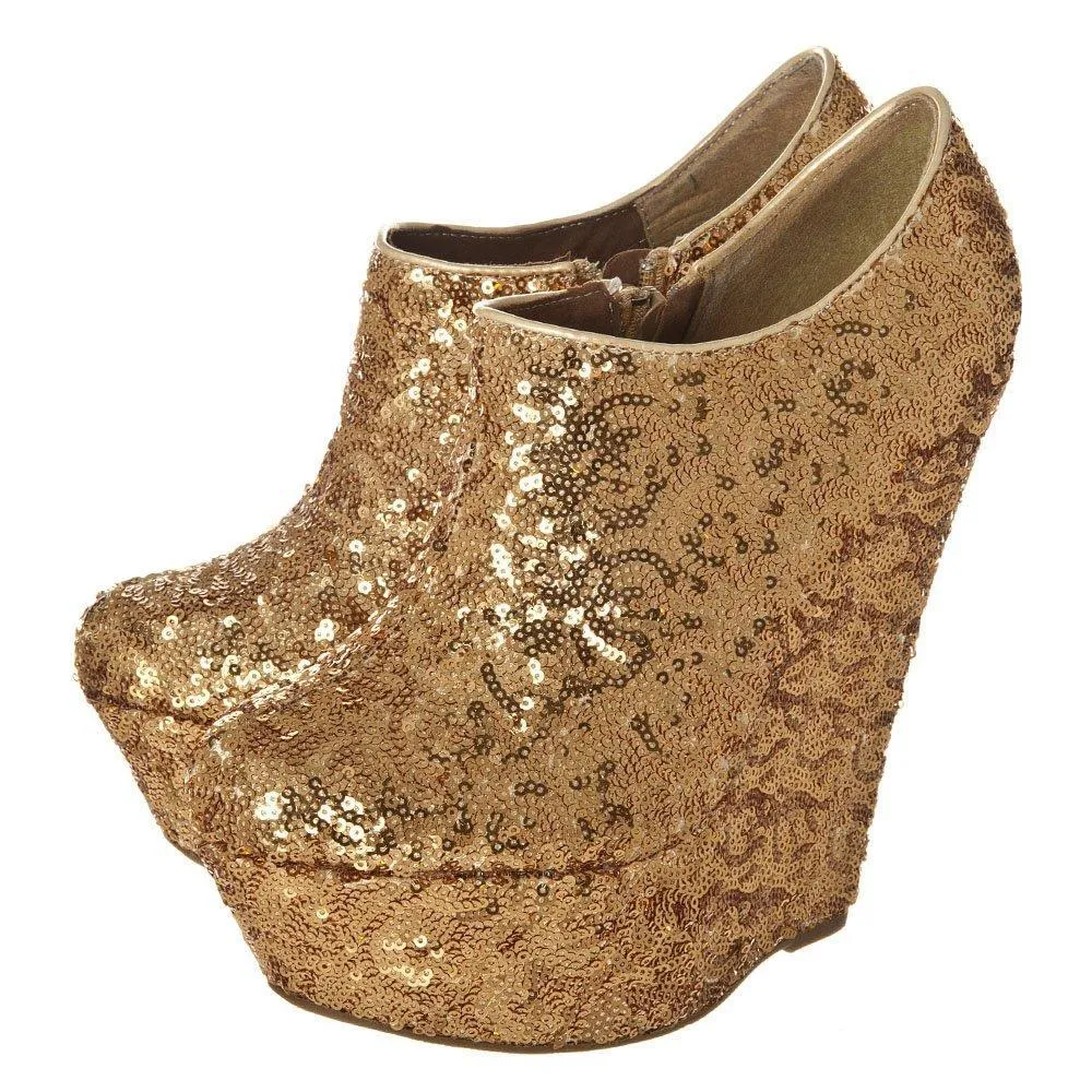 Nina  Platform Wedge High Heeled Sequin All-Over Ankle Shoe Boot