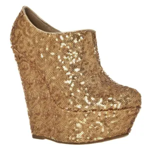 Nina  Platform Wedge High Heeled Sequin All-Over Ankle Shoe Boot