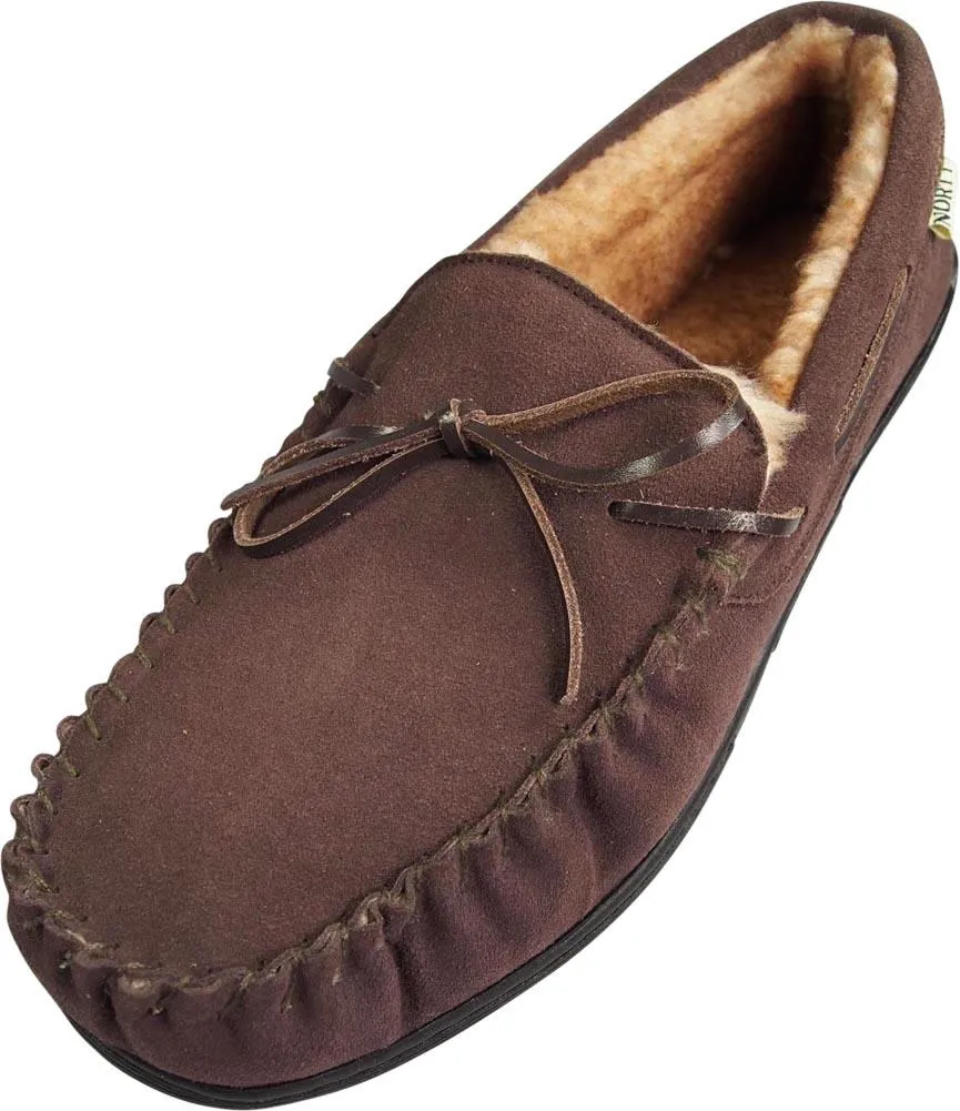 Norty Mens Genuine Leather Cowhide Suede Slippers - Moccasin Slip On Loafer, 39861