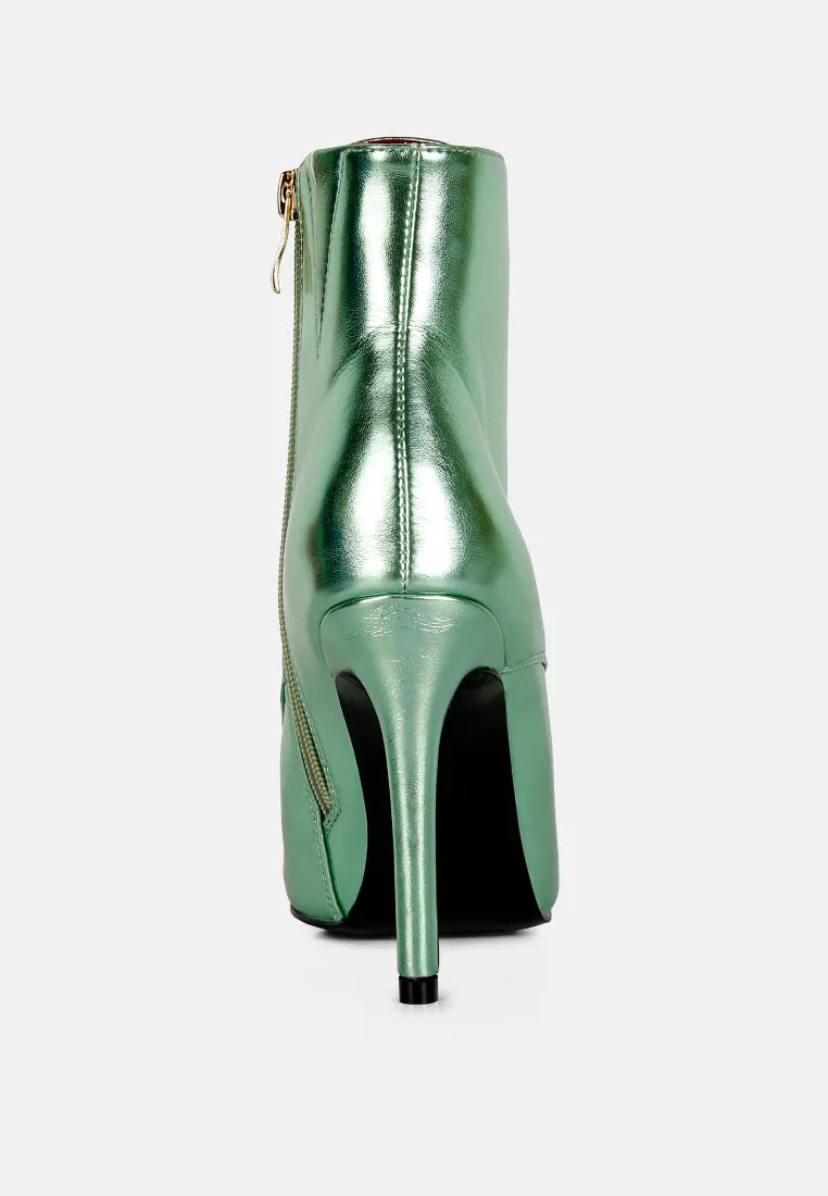 PIET Green Metallic Stiletto Ankle Boot