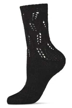 Pointelle Sweater Knit Socks in Black