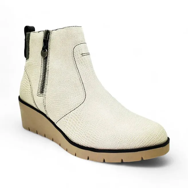 Revere Amarillo Wedge Boot in Oyster Lizard & Black