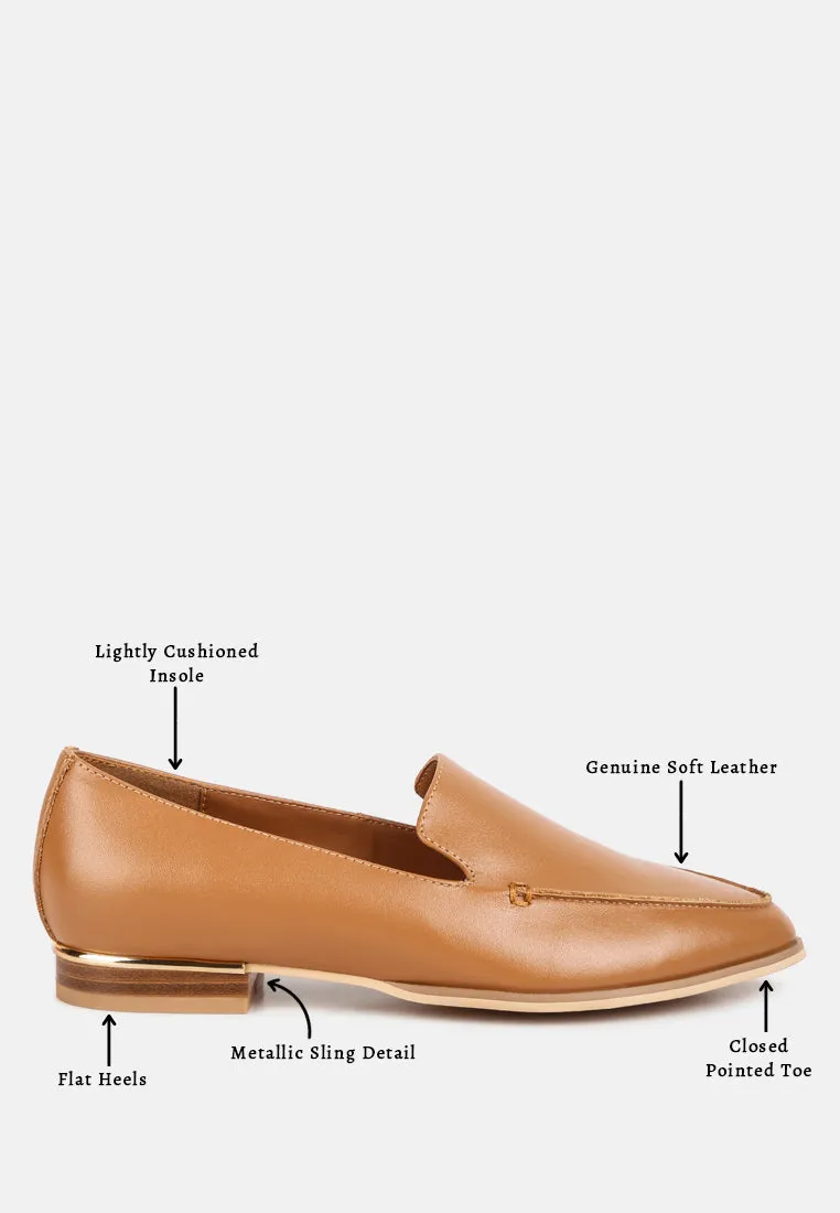 RICHELLI Metallic Sling Detail Loafers in Tan