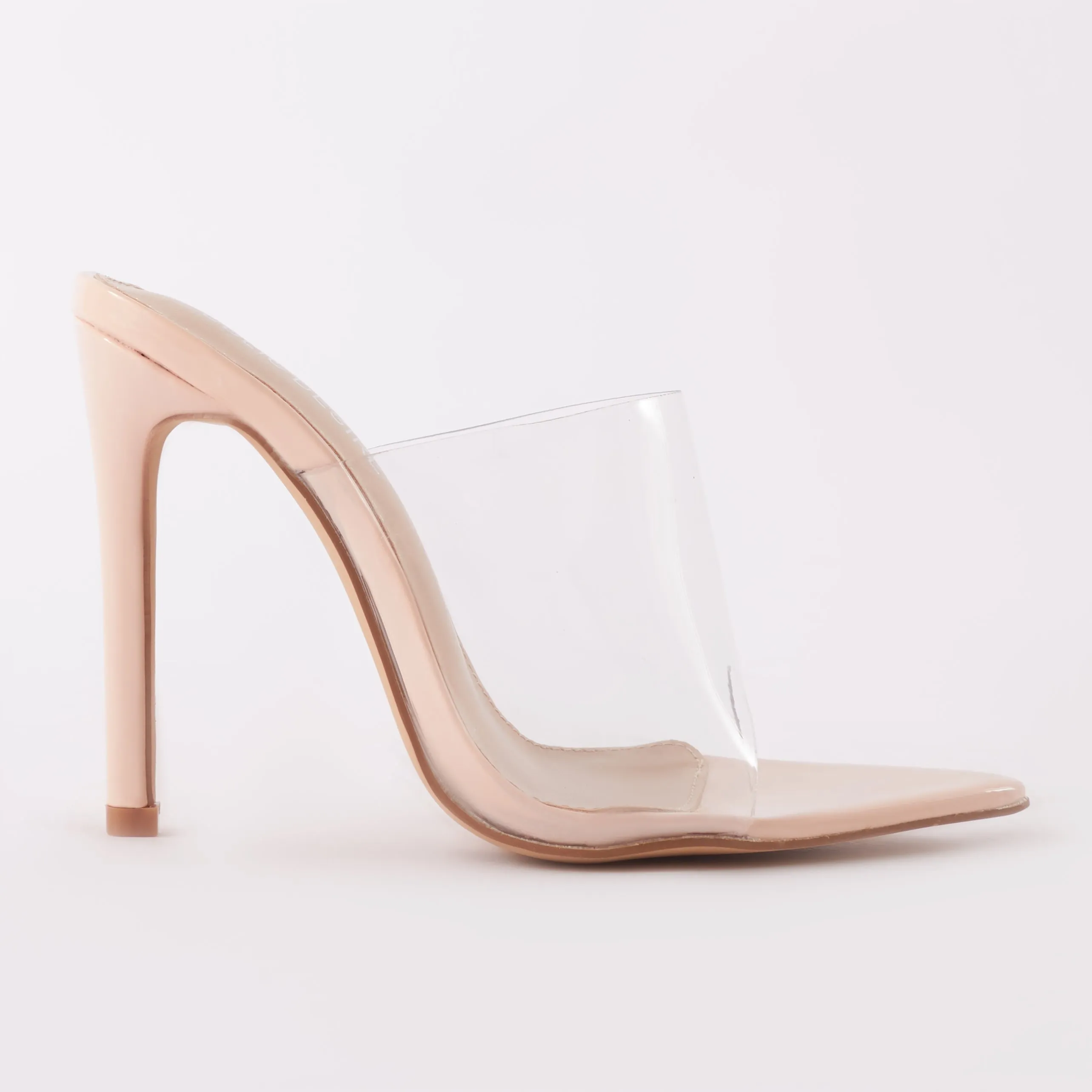 Shook Clear Perspex Heel Mules in Nude