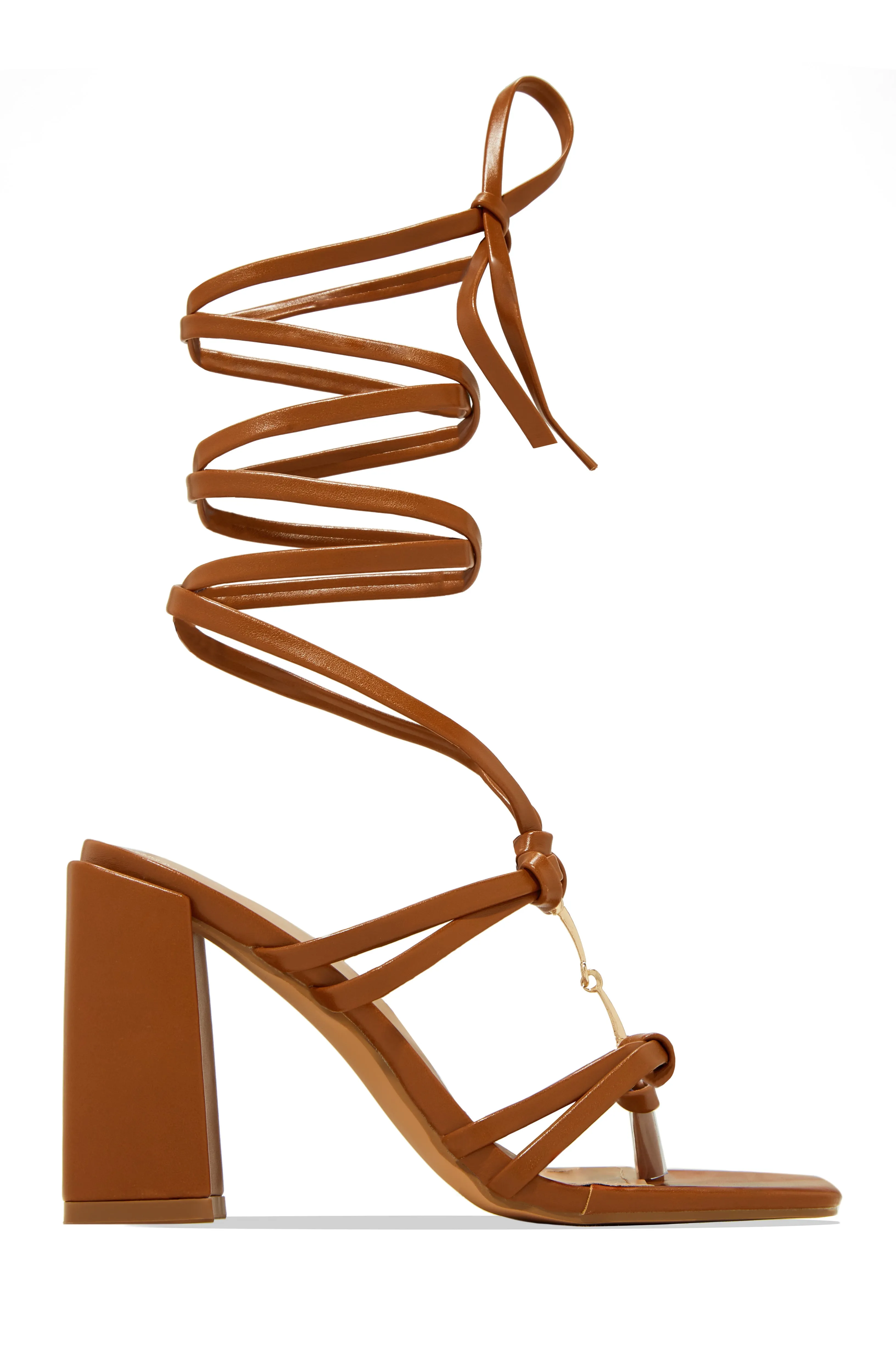 Stepping Out Lace Up Block Heels - Tan