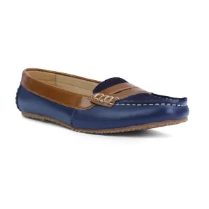 Suede Flip Leather Moccasin Bicolor Navy Beige