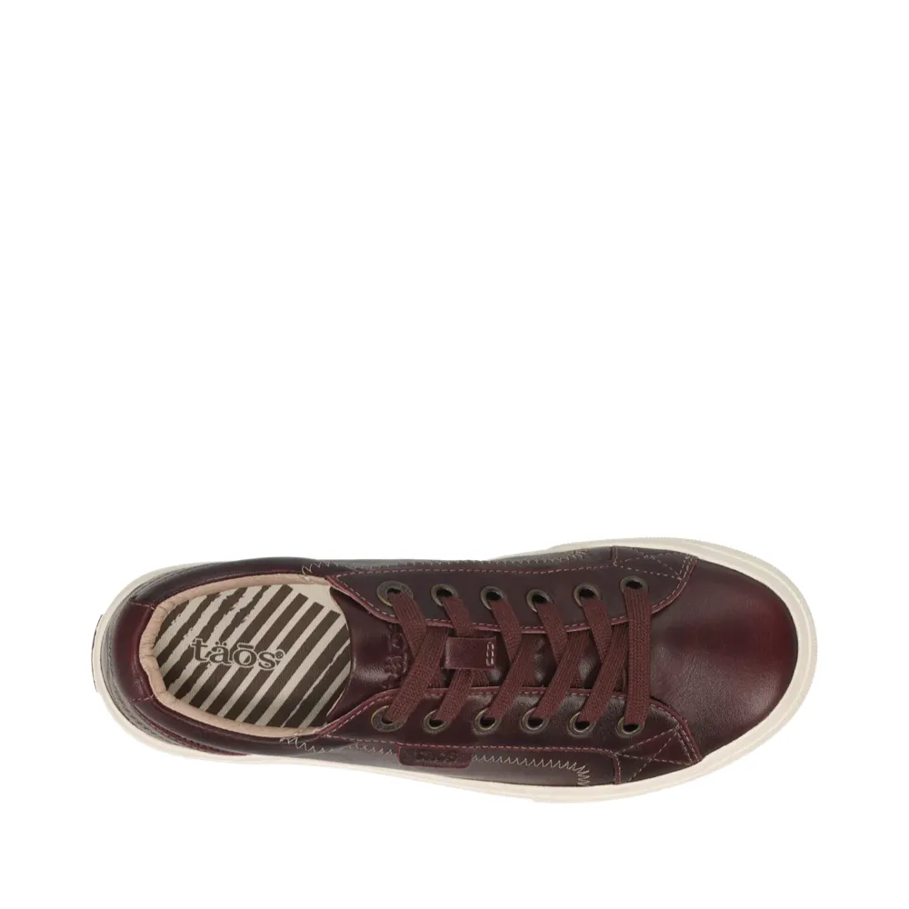 Taos Women's Plim Soul Lux Leather Sneaker in Merlot