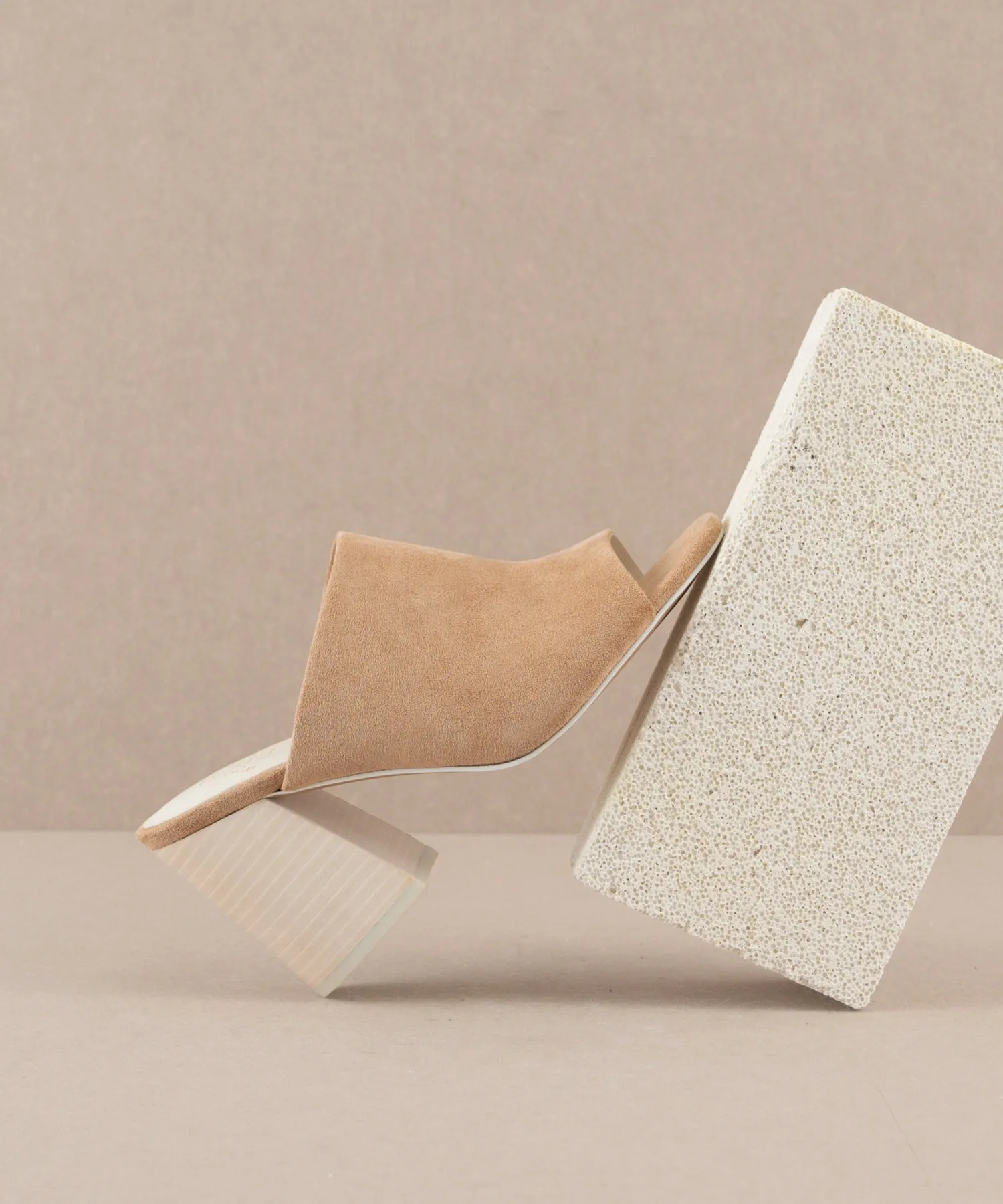 The Kathleen | Almond Block Heel Slides