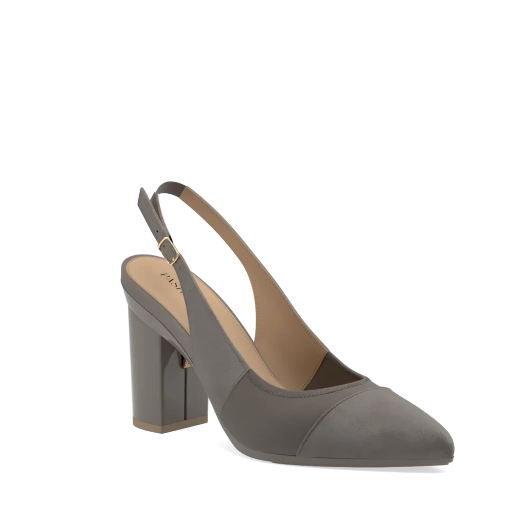 The Panel Slingback - Storm Suede   Block Heel Kit 4 Storm - FINAL SALE