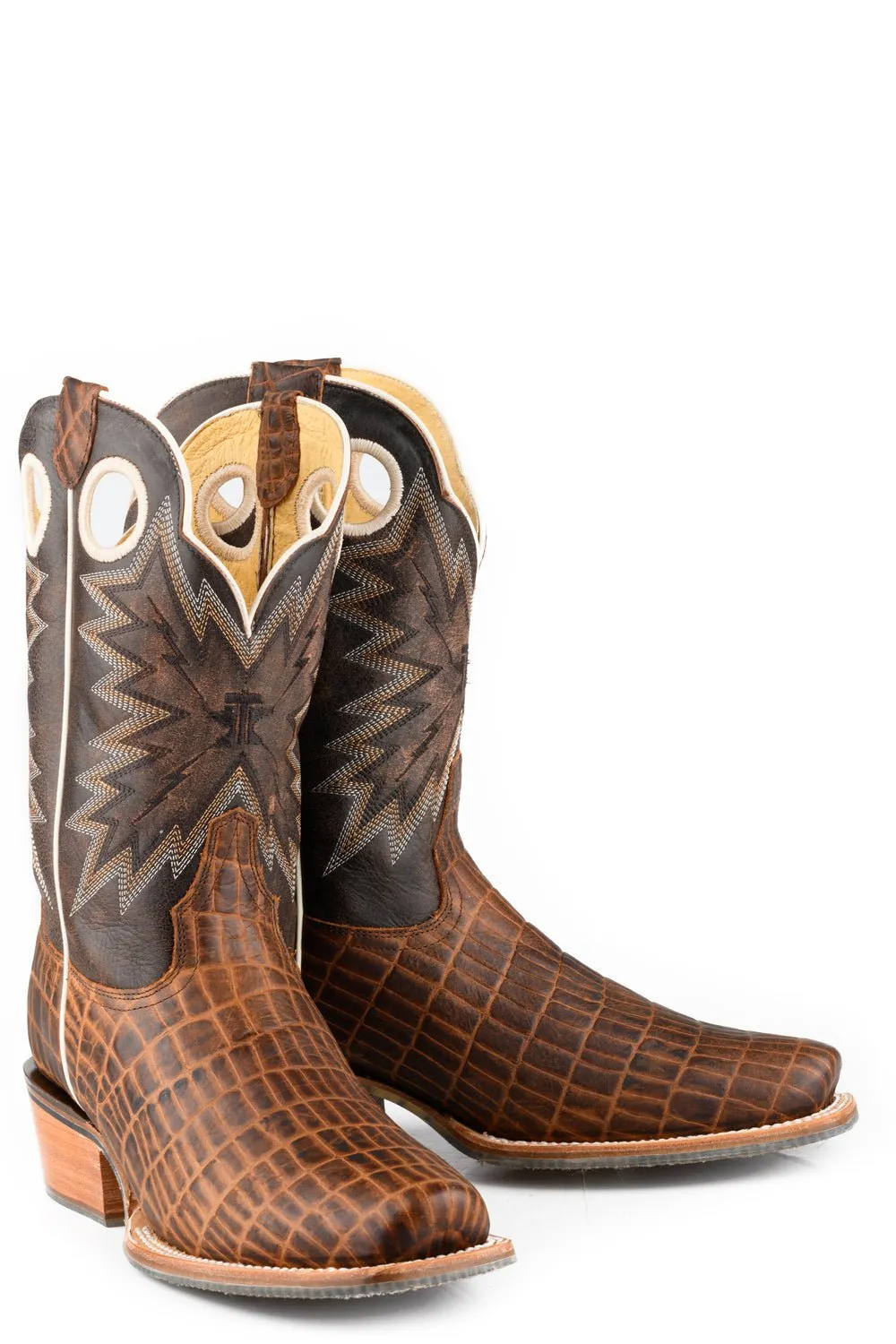 Tin Haul Mens Wild Croc Brown Leather Cowboy Boots