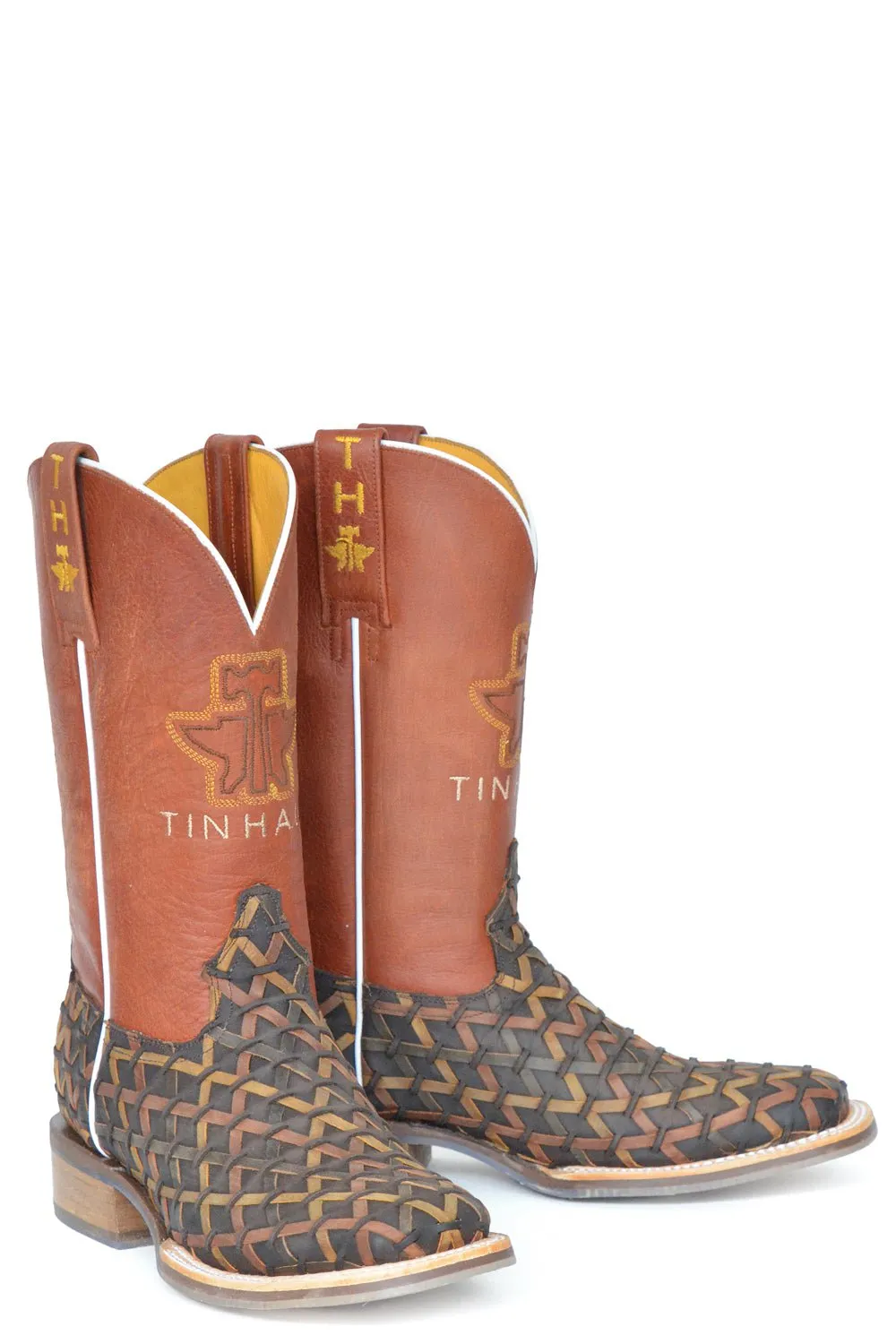 Tin Haul Womens Weaving Time Multi-Color Leather Cowboy Boots