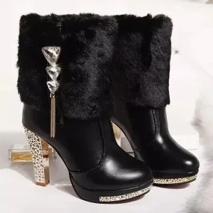 Trendy Waterproof Platform Rhinestones Boots