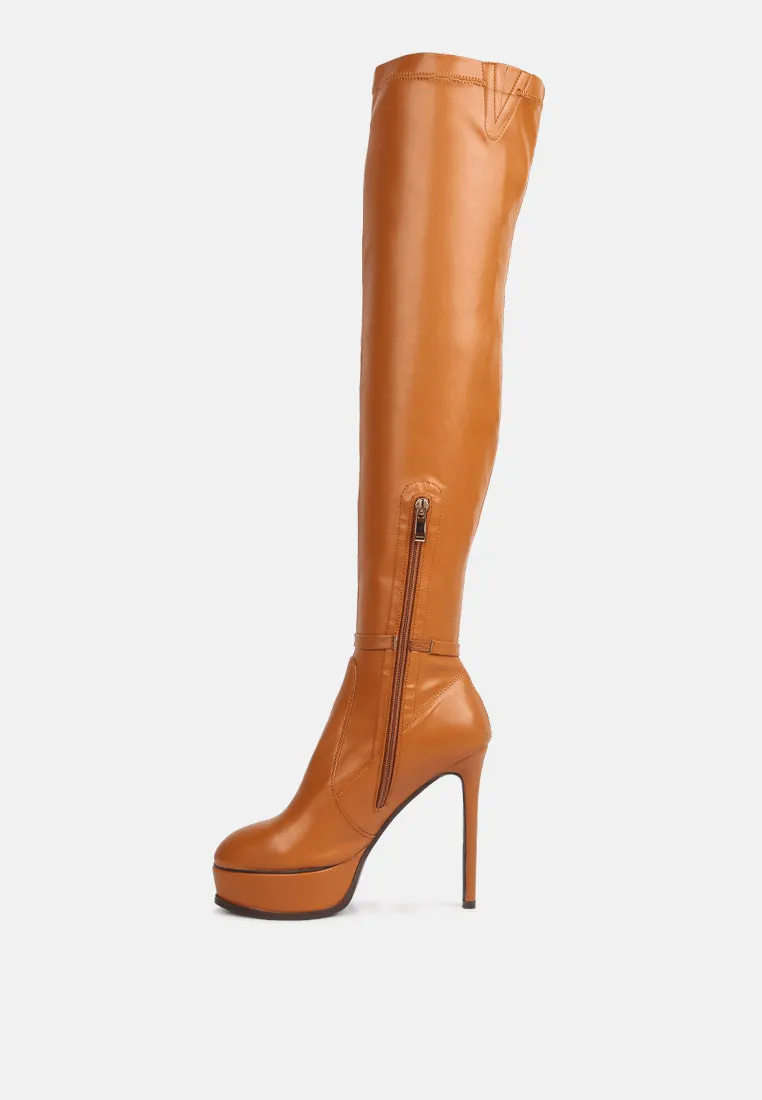 TWINKLES Patent Stiletto Heeled Long Boots in Tan