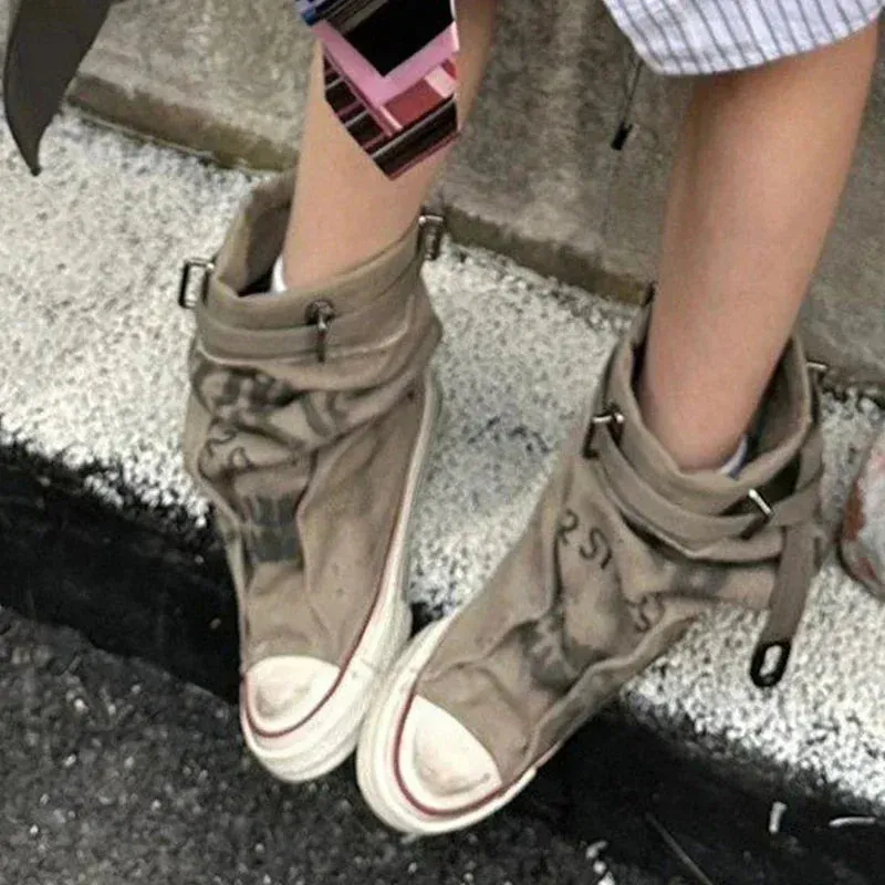 Uniwim Women Canvas Sneakers Flats Designer Mid Calf Snow Boots Fashion Shoes Woman 2024 Trend New Winter Punk Chelsea Boots Lady Shoes