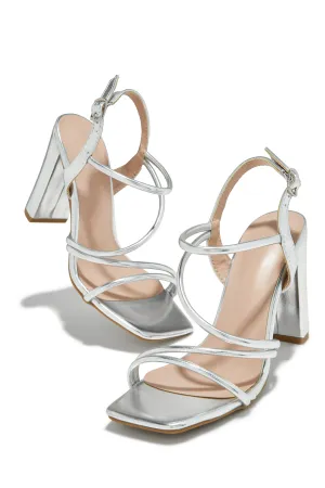 Victoria Block Heels - Silver