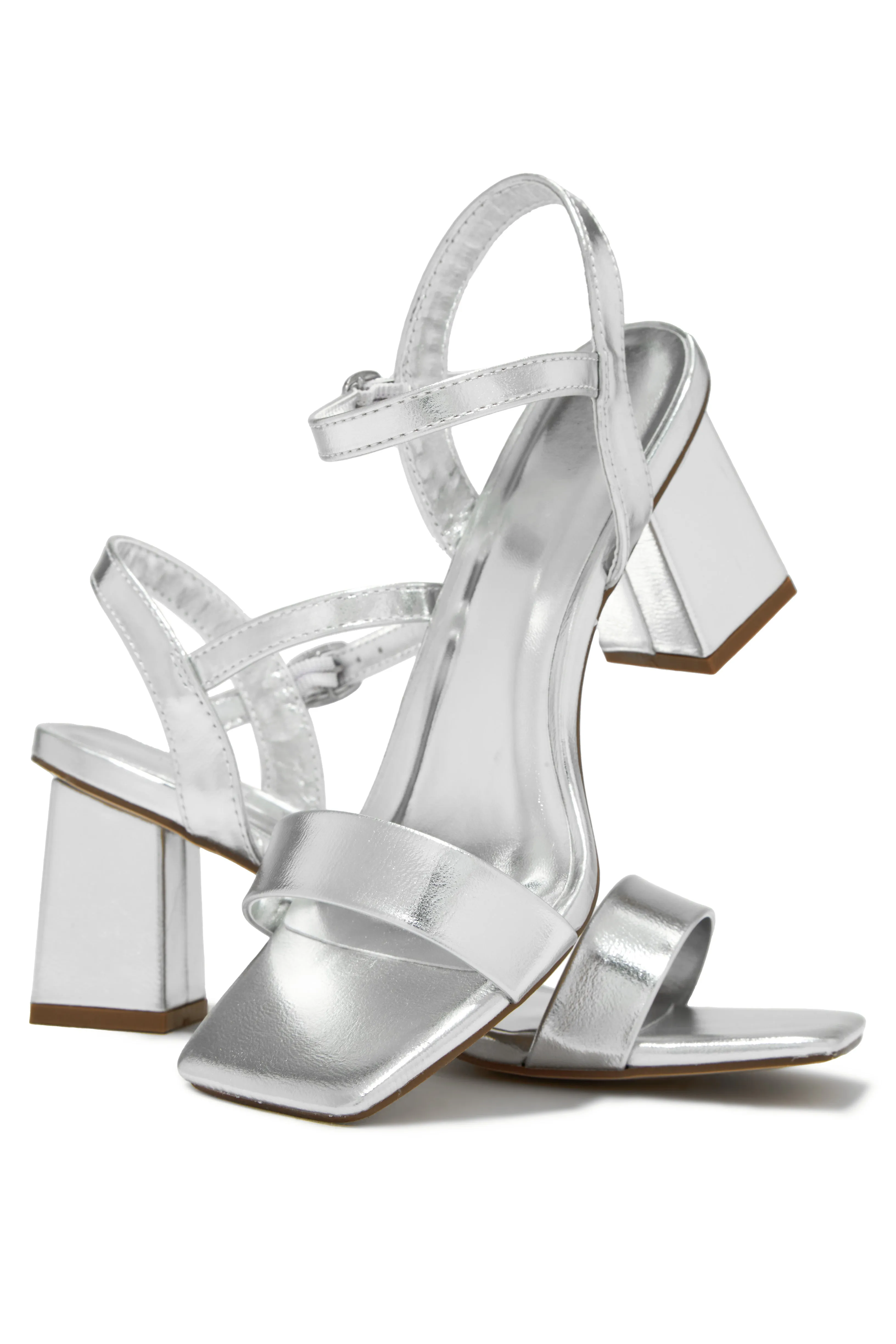 Violet Block Mid Heels - Silver