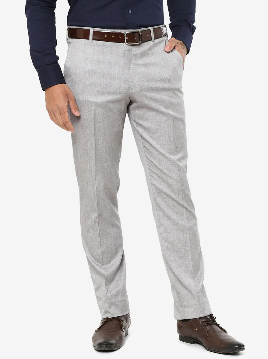 White Grey Solid Classic Fit Formal Trouser | JadeBlue