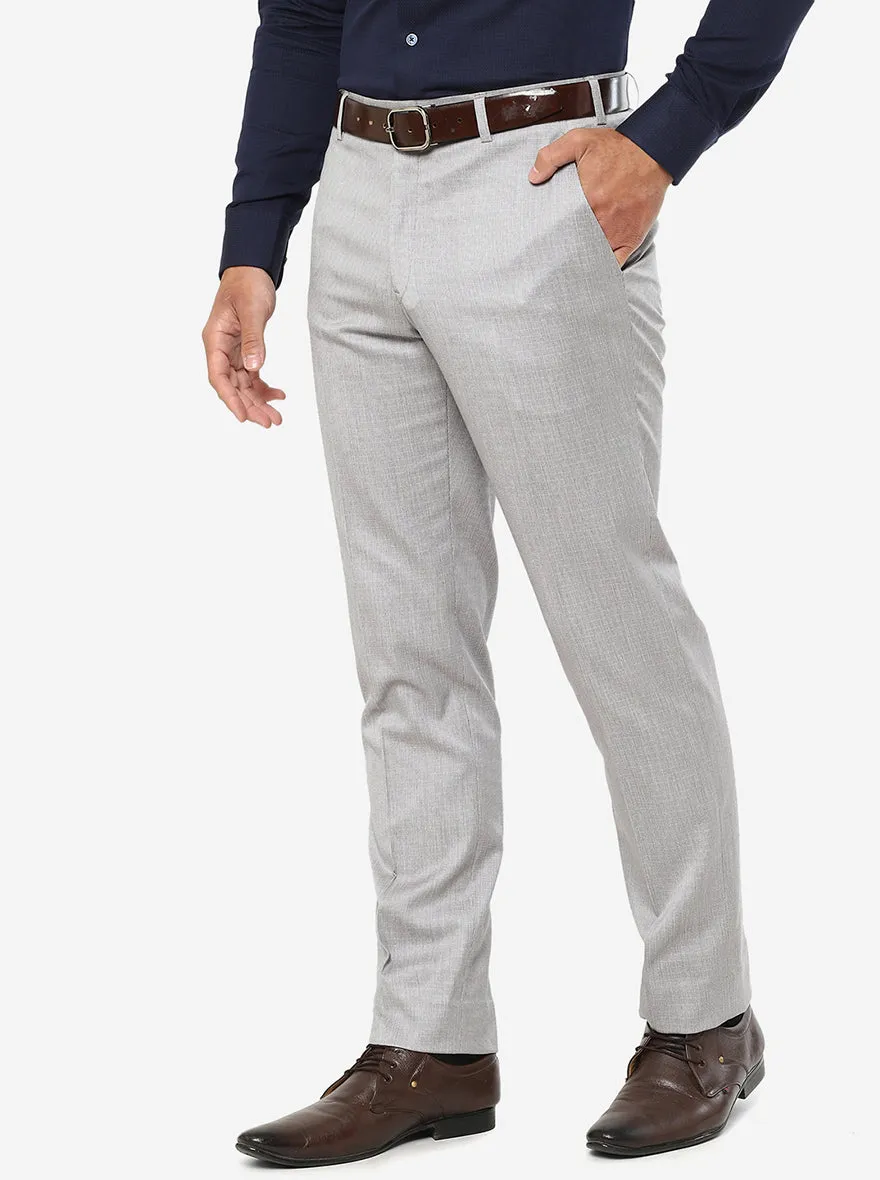 White Grey Solid Classic Fit Formal Trouser | JadeBlue