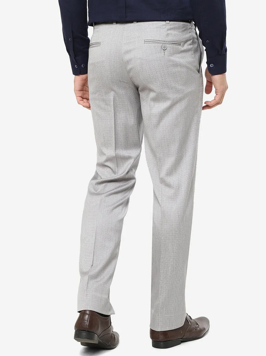 White Grey Solid Classic Fit Formal Trouser | JadeBlue