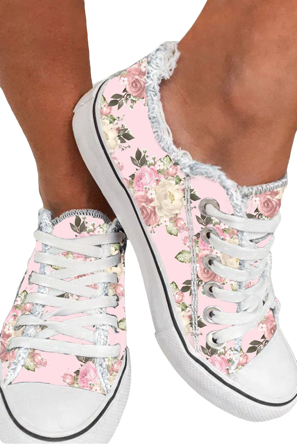 Womens Casual Floral Print Sneakers Slip On Canvas Shoes